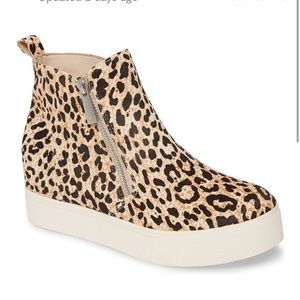 NEW J Slides brown black pony sky leather leopard double zip platform sneaker